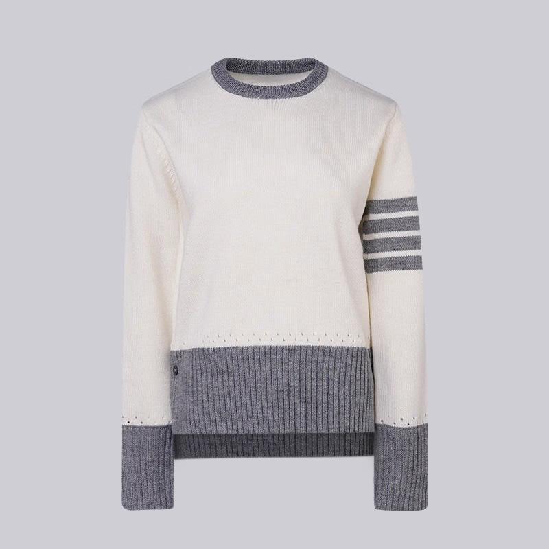 TB Knitted Sweater Women's New Autumn and Winter Same Style Couple's Color Collision Loose College Style Color Blocked Round Neck
