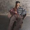 Men's High-Street Loose Plaid Shirt with Red Stitching - Spring/Autumn 2024