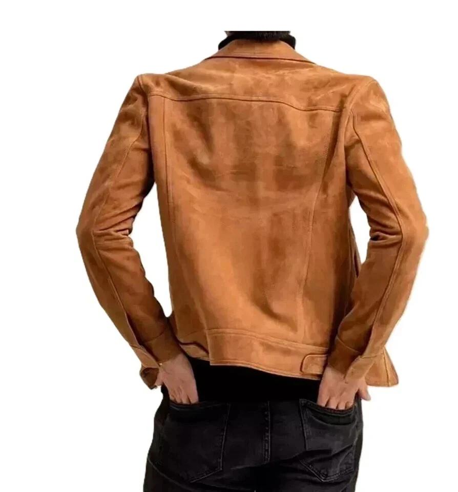 Echtes Lammleder Handgefertigt Leder Echt Stilvoll Weiches Wildleder Neue Herrenjacke Braun