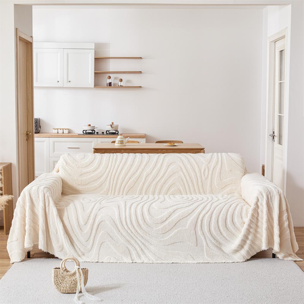 Tillväxtringsmönster Jacquard Tuftad Fleece Soffhandduk Mjuk Förtjockad Universalfilt för Vardagsrum Sängkläder Rum Varm Handduk