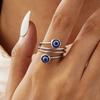 Bague Œil Bleu Double Zirconium Couleur Argent Bague de Doigt Réglable Anneaux Torsadés Tendance Fête