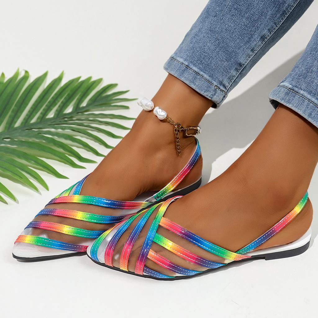 Women Sandals Women Flats Shoes 2025 Summer New Flat Hole Shoes Female Beach Jelly Sandals Simple Rainbow Plastic Sandals