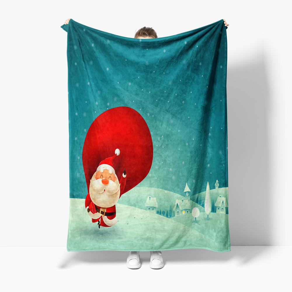 Cozy Throw Blanket Christmas Santa Claus Festive Holiday Decor Soft Warm Flannel Fleece Gift Home Bedroom Living Room Dorm