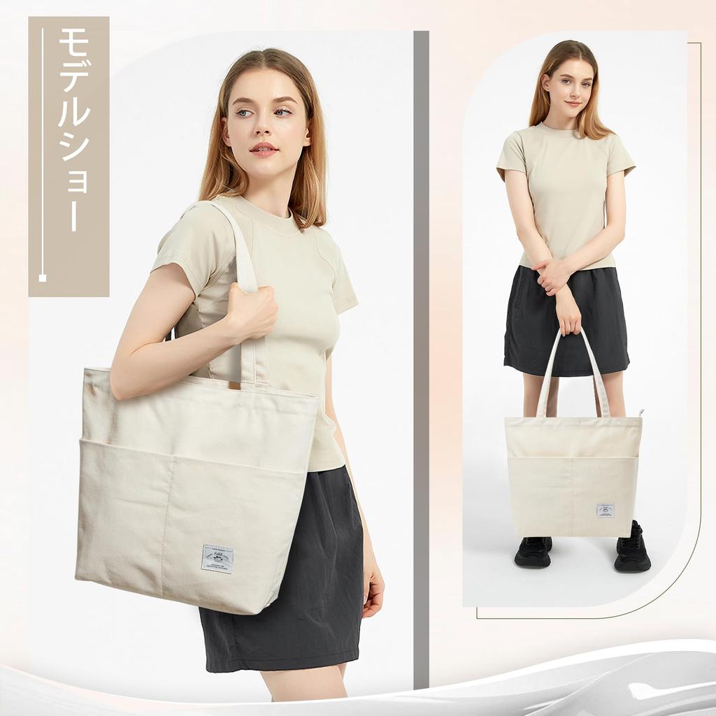 Tote Bag for Shoulder Large Large Canvas For With With Pocket [KALIDI] Women, Bag, Capacity, Over-the-Shoulder Bag, Tote, Plain, School, Travel,