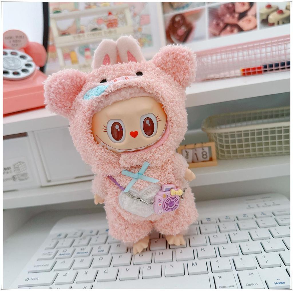 First, Second, and Third Generation Labubu Doll Clothes: 17cm Plush Onesie for 10cm Labubu Dolls, Cute Cartoon Design