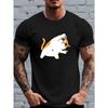 European Size Cartoon Cat Stretching and Practicing Yoga Printed T-Shirt, Comfortable for All Seasons,Daily Top for Men, Graphic T-Shirt, Comfortable