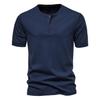 Men's Casual Short-Sleeve Henley T-Shirt: Solid Color, Loose Fit, Three-Button Collar