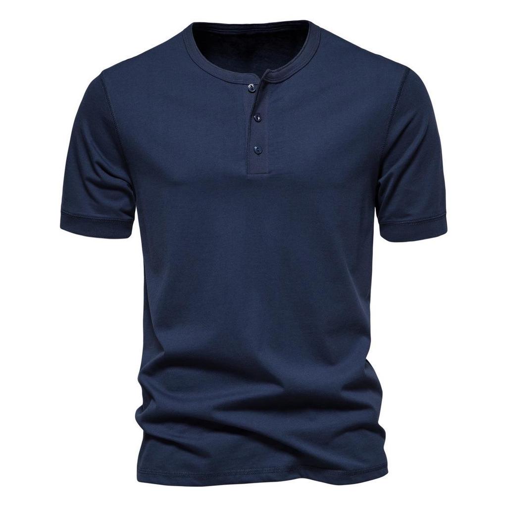 Men's Casual Short-Sleeve Henley T-Shirt: Solid Color, Loose Fit, Three-Button Collar