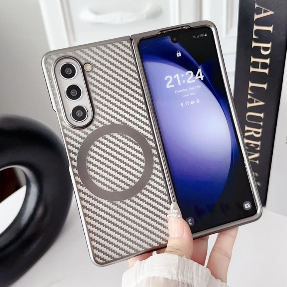 Simple Business Plating Transparent Carbon Fiber Magnetic Phone Case for Samsung Galaxy Z Fold 6 5 4 3 Fold 6 Fold 5 Fold 4 Fold 3