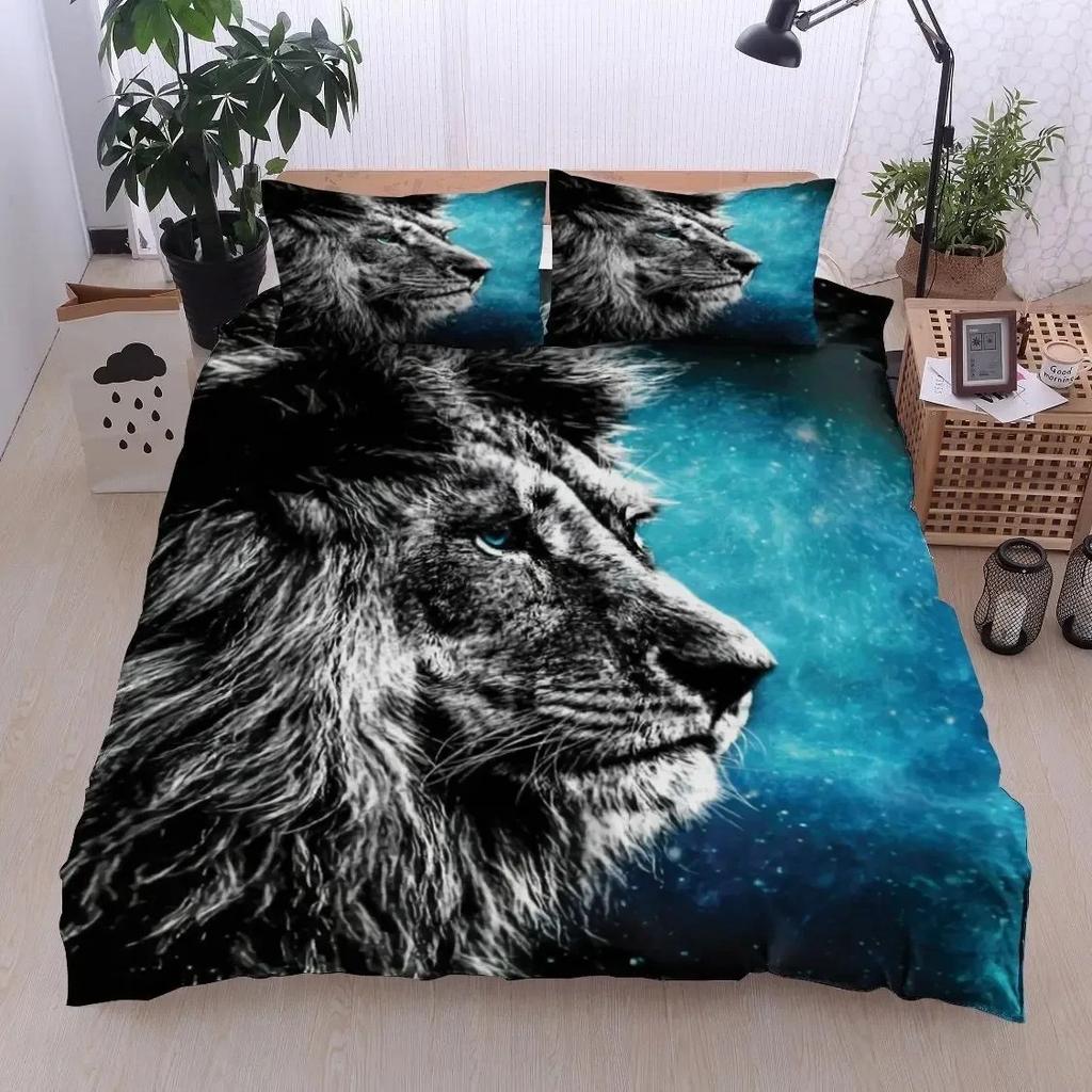 Galaxy White Tiger Duvet Cover Set KingBlue Nebulas Stars Moon Bedding Sets Outer Space Wildlife Sky Starry Comforter Cover Set