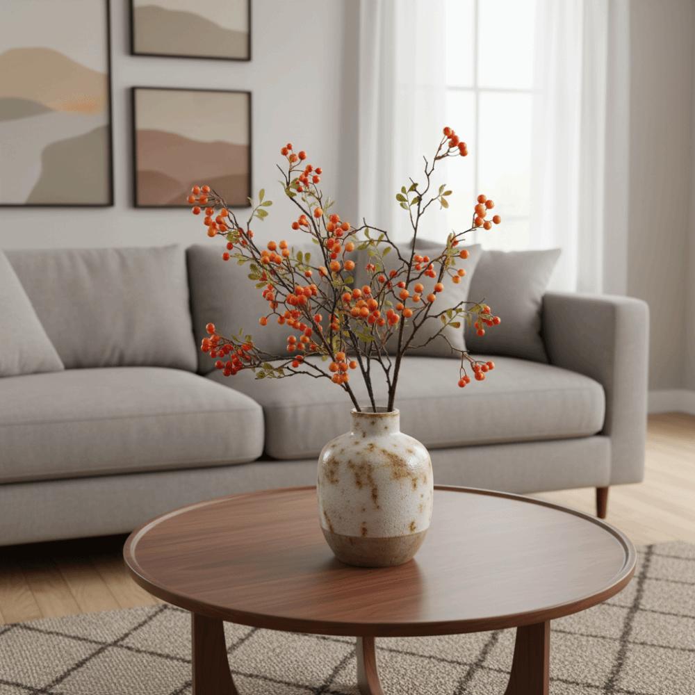 Long Branches Red Berry Bouquet Simulation Decorative Autumn Fruit Artificial Flower Plastic Realistic Artificial Plants Branch