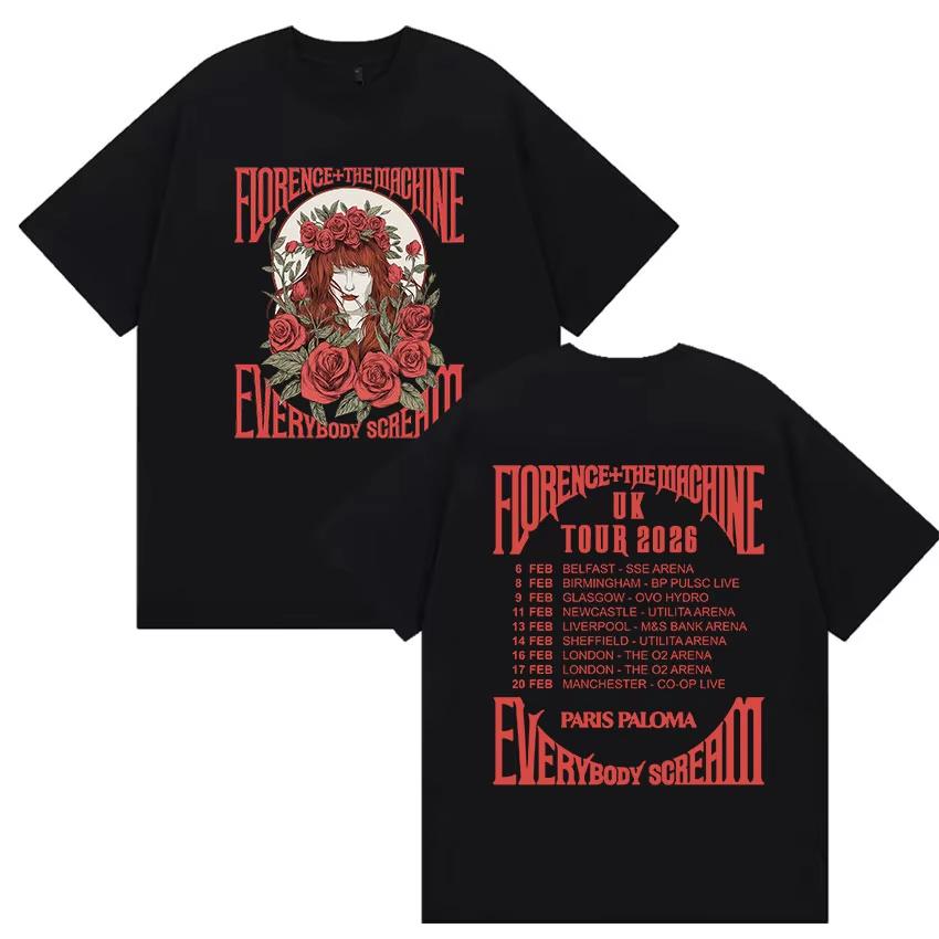 

Florence The Machine Everybody Scream Tour 2026 Print T Shirts Unisexs Women Vintage Fashion pure Cotton Tshirt Streetwear L