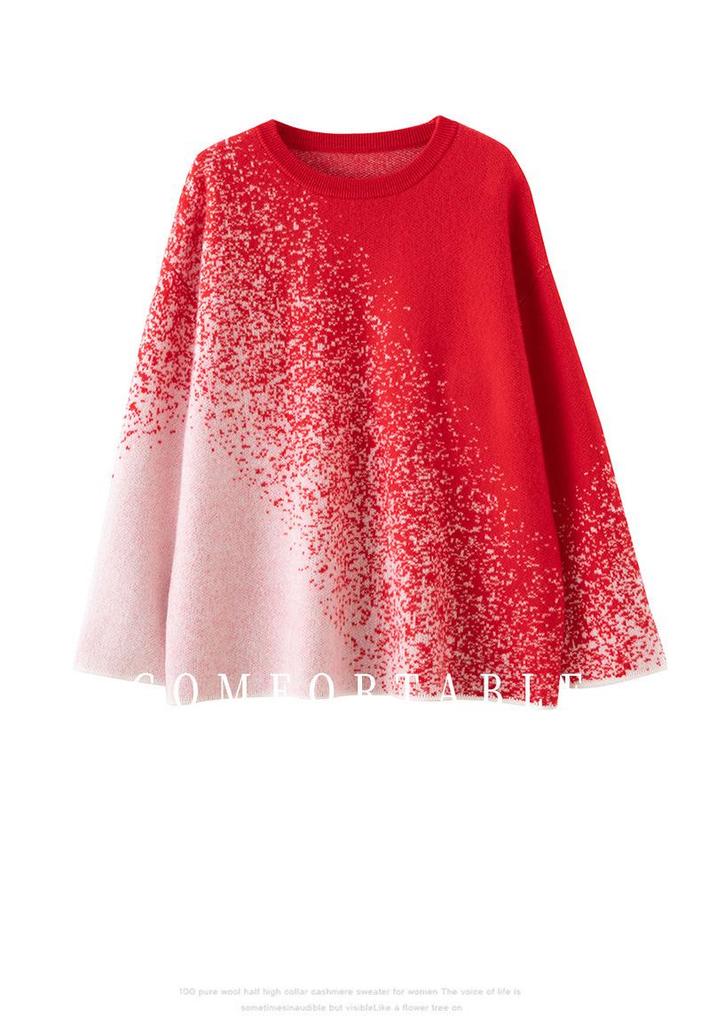 Women's Lazy Style Pure Cashmere Sweater with Colorful Dot Gradient