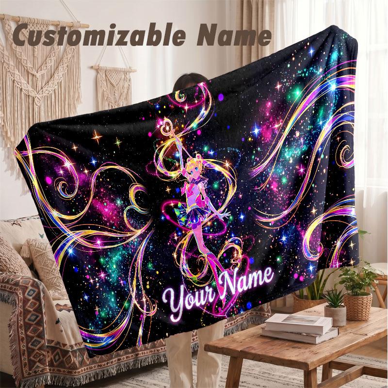 Custom Name Flannel Blanket,Sailor Moon Lightweight Warm Bed Blanket For Couch & Holiday Gift
