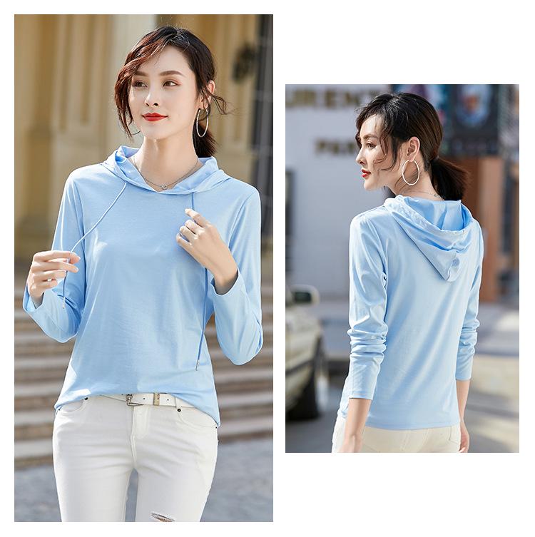 2025 Women's Long-Sleeve Hooded Pullover: Solid Color, Mercerized Cotton, Korean Style Base Layer for Spring & Autumn