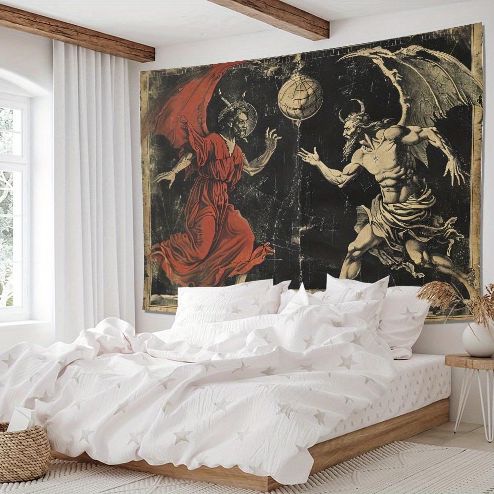 VIKAMA Vintage Distressed Art Print Tapestry Mythological and Religious Theme Wall Hanging Tapestry Home Decoration
