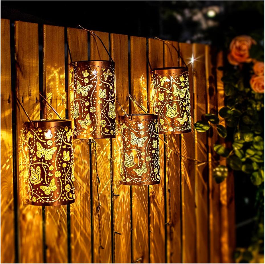 Solar Lanterns Outdoor Waterproof Butterfly Hanging Lights LED Metal Decorative for Garden Yard Patio Lawn Pathway Landscape