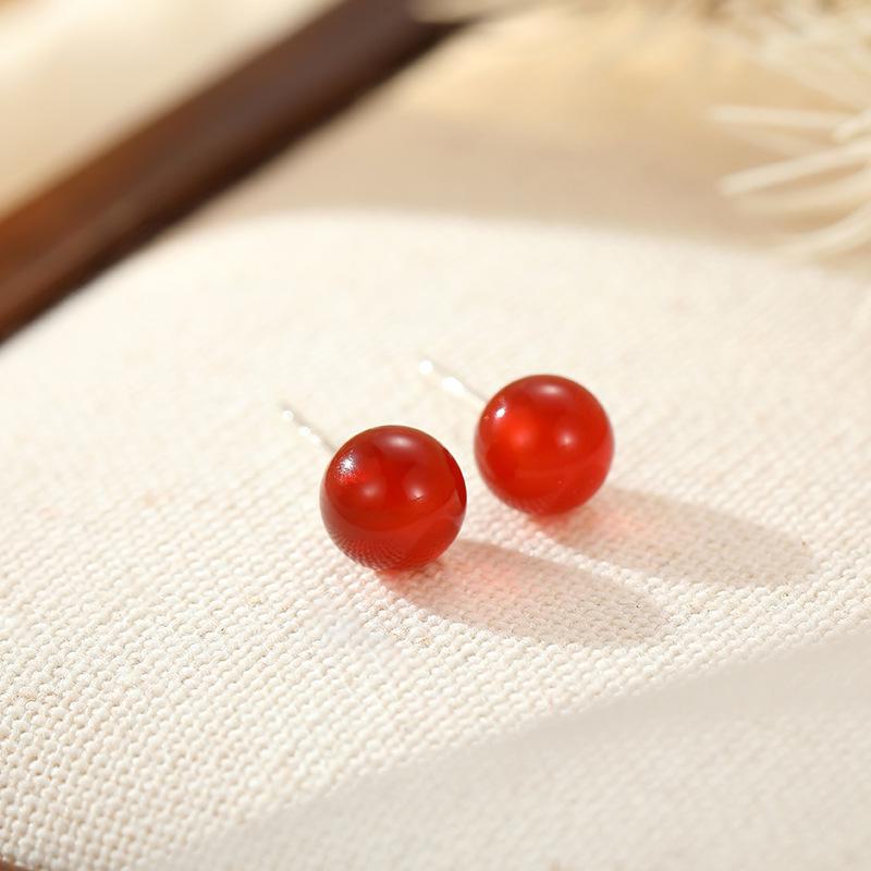 

Женские серьги Banyan Tree Silver Red Agate: Простые, универсальные, круглые бусины, дизайн в стиле ретро высокого класса 6mm красный