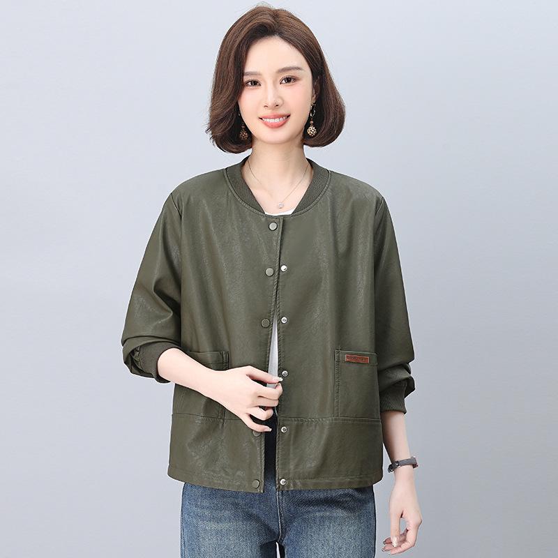 Midlife Chic Women's Petite PU Leather Jacket - High-End, Plus Size, Casual for Spring & Autumn