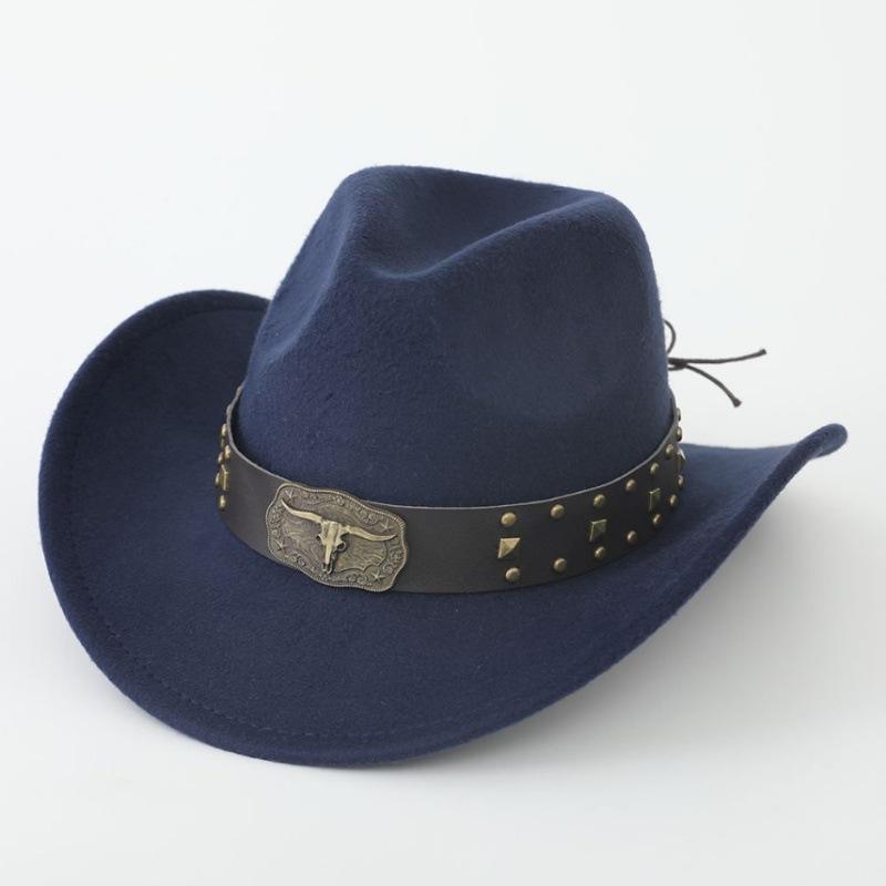 Hot-selling Top Hat, Ethnic Style Cow Label, Western Cowboy Top Hat, Rolled Brim, Retro Riding Hat, Woolen Felt Hat