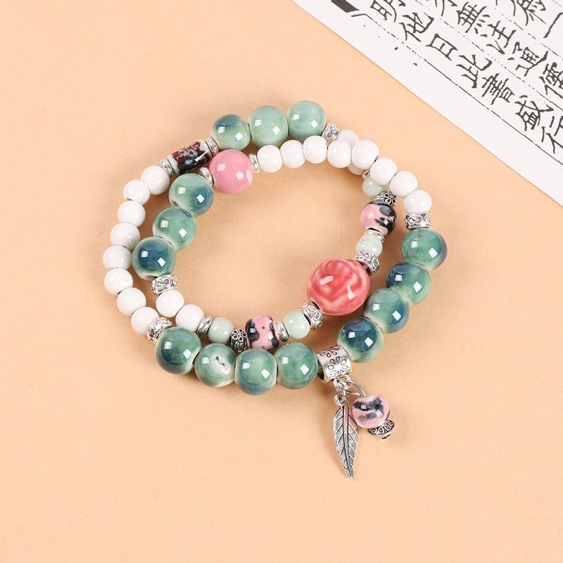 Double-layer stacked ceramic beaded bracelet men's and women's retro literary niche bracelet accessories