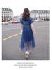 2022 Women's Summer Denim Dress: Waist-Cinching, Slimming French Fairy Style with Mesh Skirt.