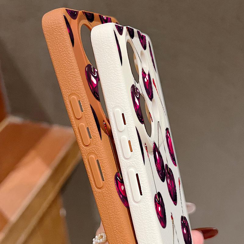 Retro Oil Painting Style Cherry Pattern Case For Xiaomi 14T 13T 11T Pro Funda Redmi Note 14 13 Pro 5G 12 11 Leather Texture Silicone Cover