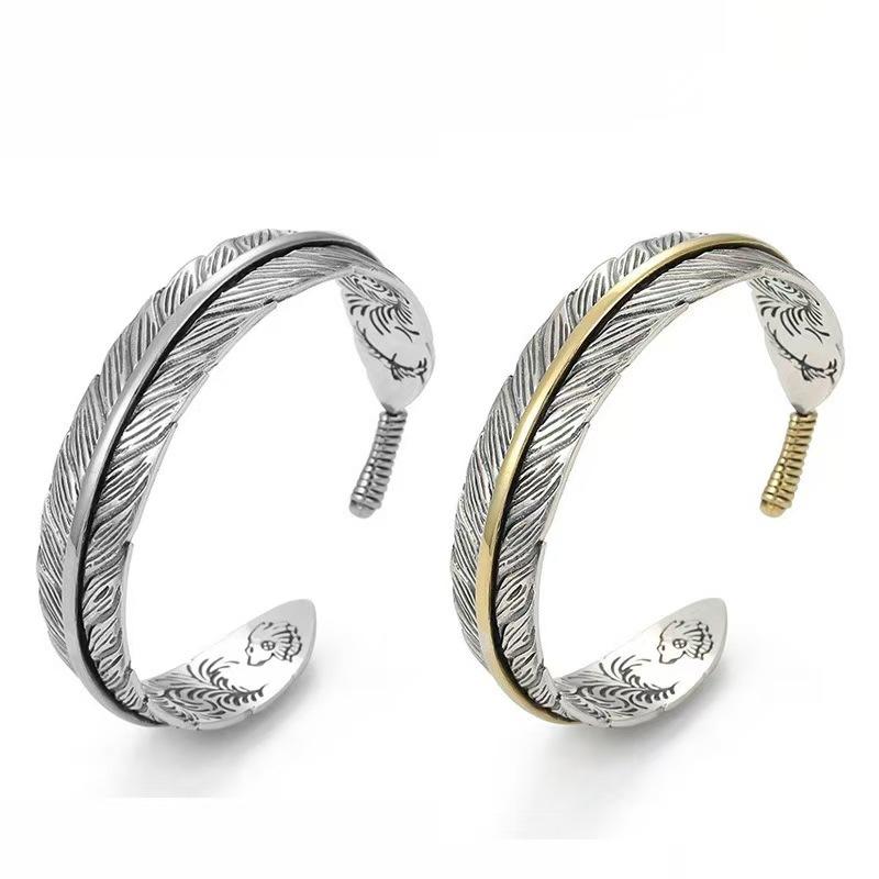 Tang Pattern Feather Bracelet Open Men's Versatile Retro Wristband Open Jewelry Accessory