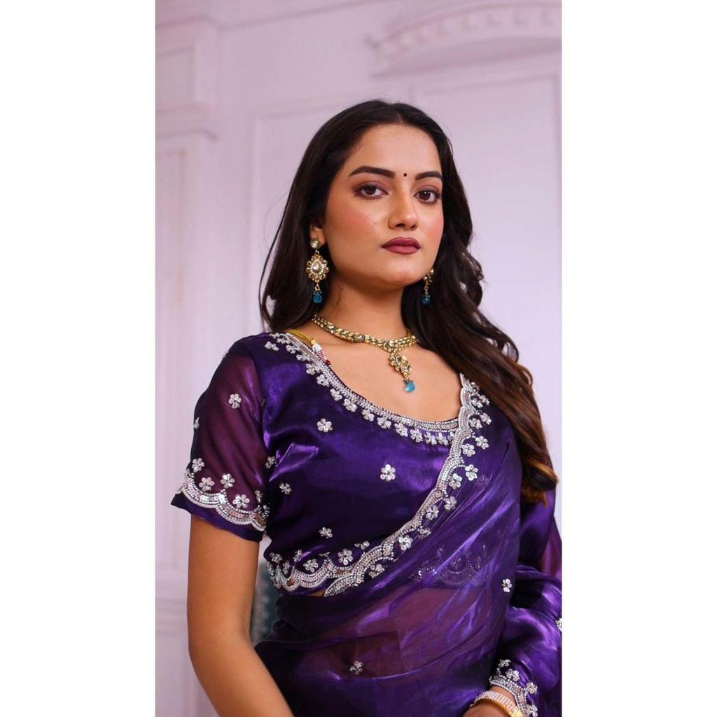 Latest New Wedding Wear Saree Heavy Embroidery Real Wal & Moti With Sequence Work*