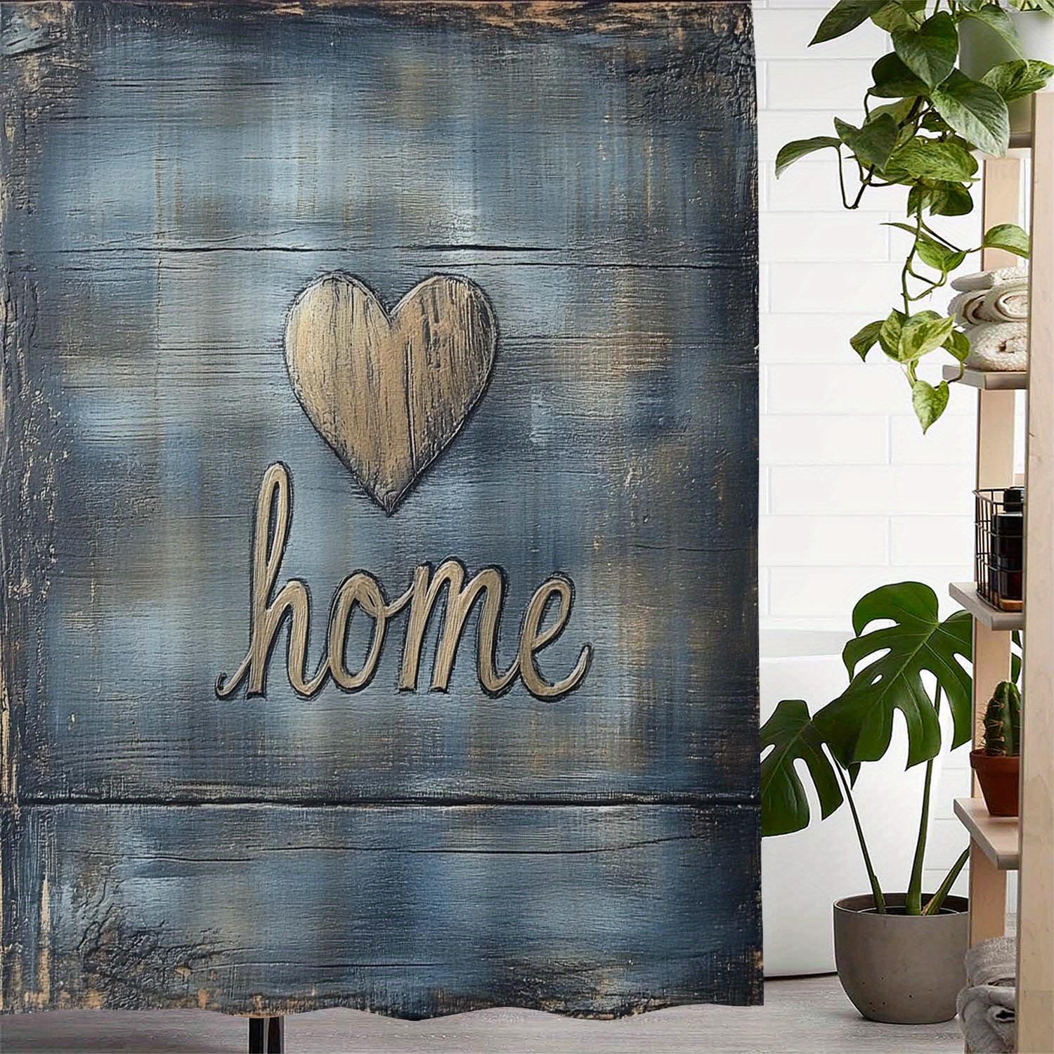 

Vintage Valentine S Home Heart Shower Curtain - Rustic Blue, Waterproof Polyester,12 Hooks,Machine Washable,Perfect Bath Decor W60H190(CM)-1 Pcs