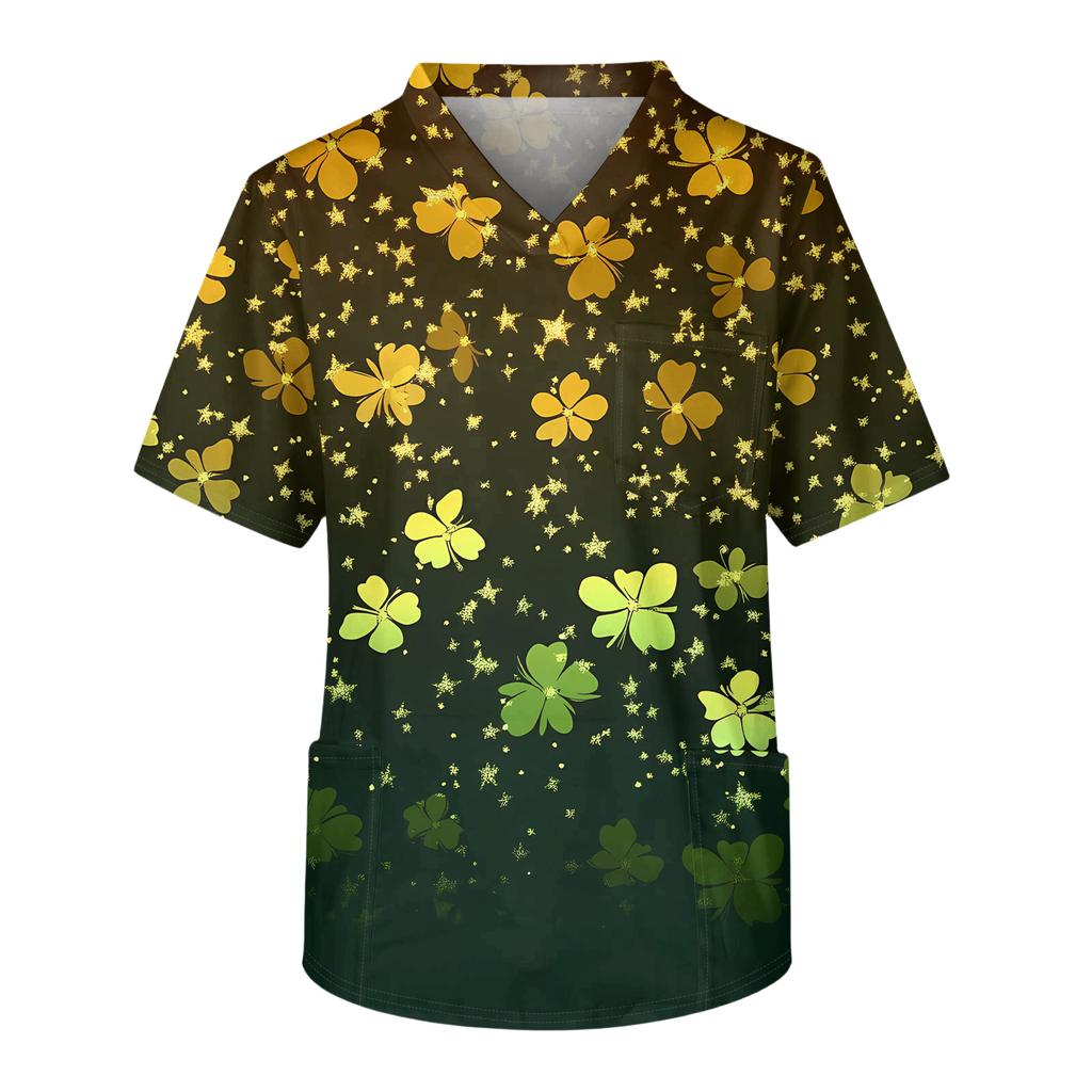 Men's Casual Short-Sleeved V-Neck Printed Front Pocket Top