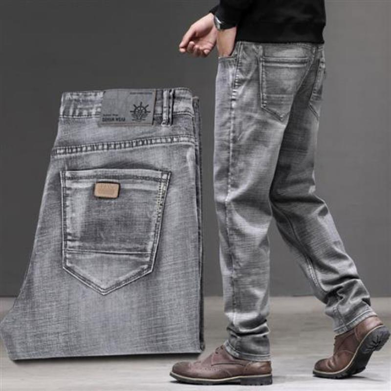 

Весенне-осенние мужские эластичные джинсы прямого кроя, мужские джинсовые брюки, новый стиль, брюки, мужская одежда 36