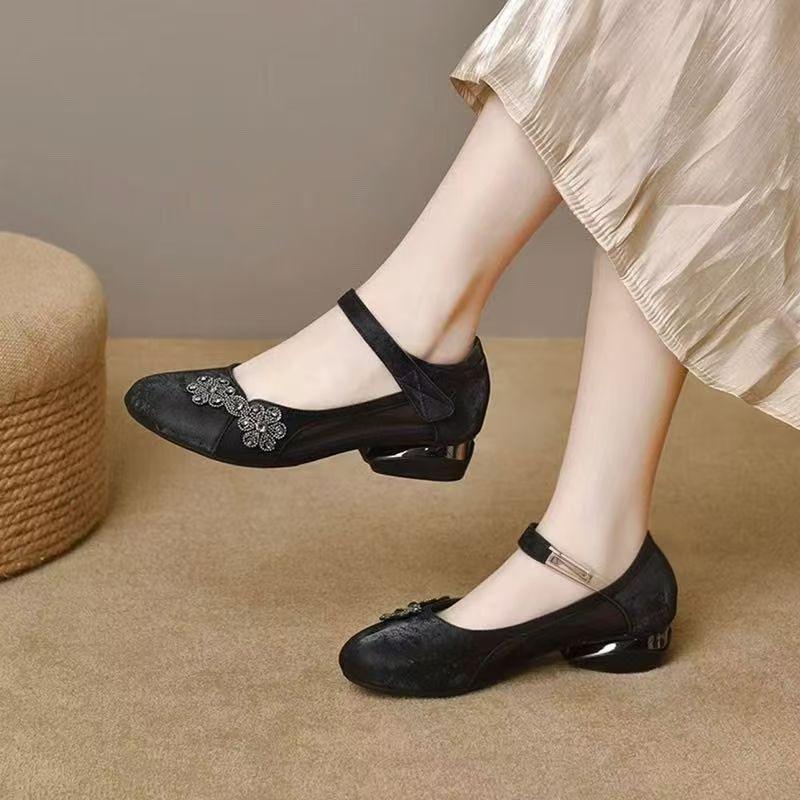 Mesh hollow single shoes women's summer new medium round head leather shoes flat shoes with skirt sandals
