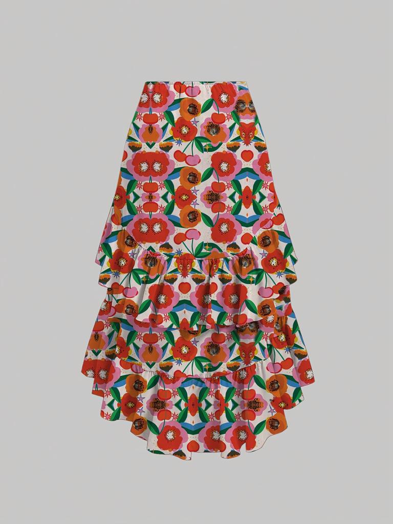 Women's Summer New Sweet Fresh High Waist Patchwork Slimming Pleated Skirt