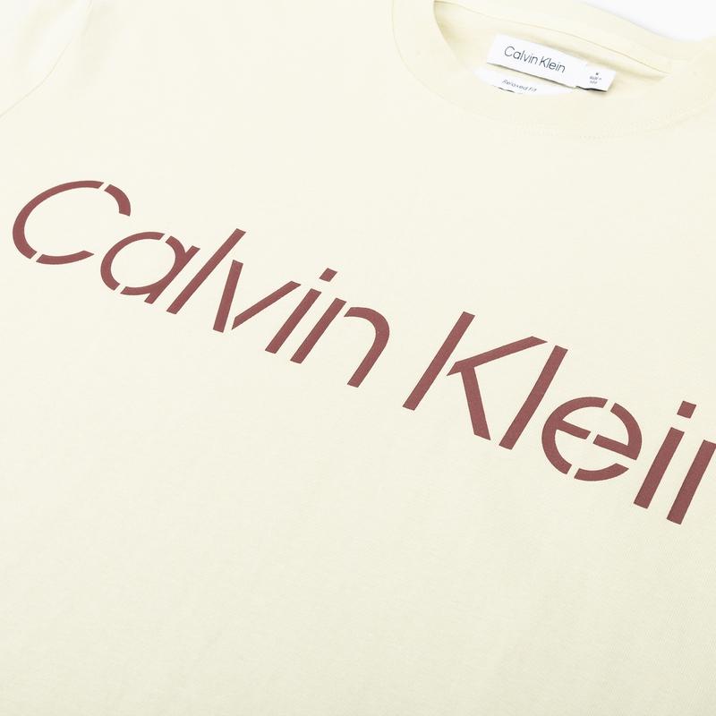 Calvin Klein SS23 Logo Print Loose Round Neck Pullover Short Sleeve T-Shirt Men Tops Ivory-White 40LM200-CEN