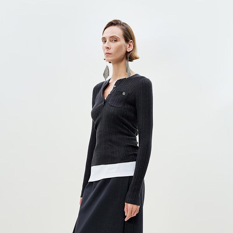 LESS 2025 Spring Slim Fit 100% Wool Round Neck Pullover Sweater