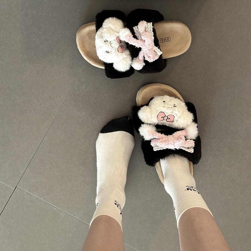 Cartoon Color Matching Doll Girl Fluffy Slippers Wear Versatile Cotton Slippers Autumn and Winter Fashion Casual Bag Head Slippers
