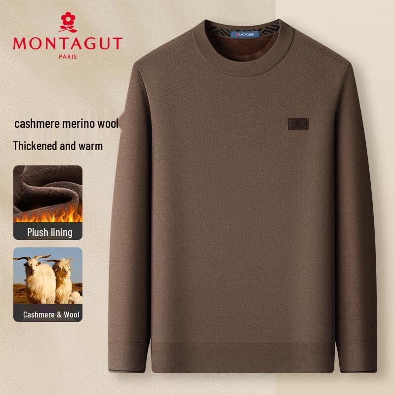 MONTAGUT Men's Winter Wool Cashmere Blend Round Neck Sweater