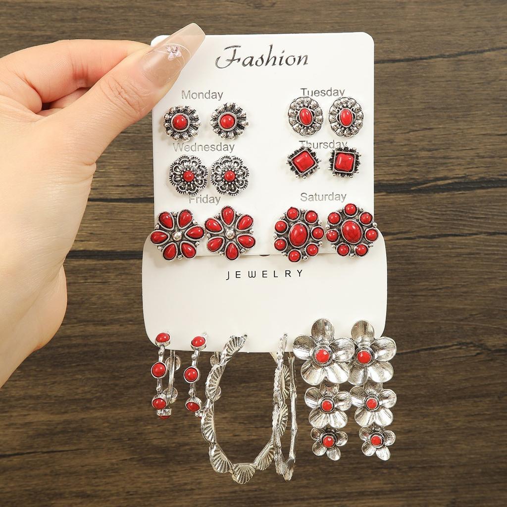European and American Exaggerated Retro Bohemian Style Oval Geometric Flower Elements Ethnic Style Tourism Turquoise Suit