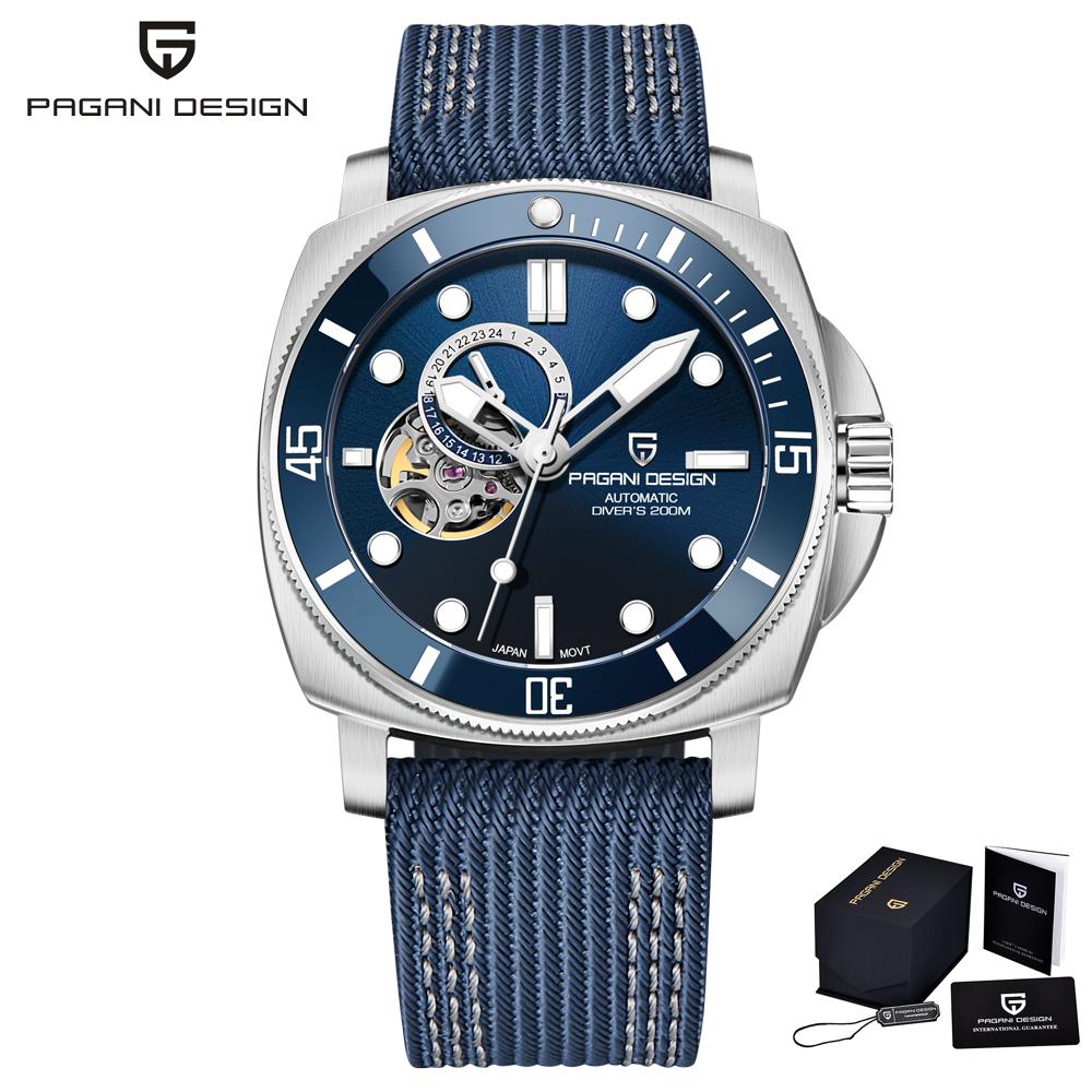 PAGANI DESIGN Men's Automatic Watch Japan TMI NH39 Tourbillon Skeleton Sapphire Crystal Mechanical Wrist Watch 200M Waterproof