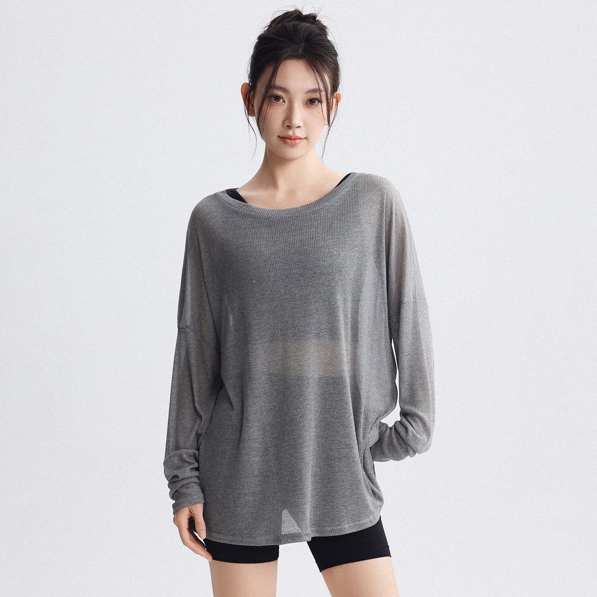 Women s Breathable Loose Long Sleeve Yoga & Running Top Plus Size One Size серый