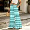 Women’s High Waist Wide Leg Pants with Drawstring and Pockets Loose Fit Striped Casual Long Trousers with Ruffle Hem for Everyday Wear