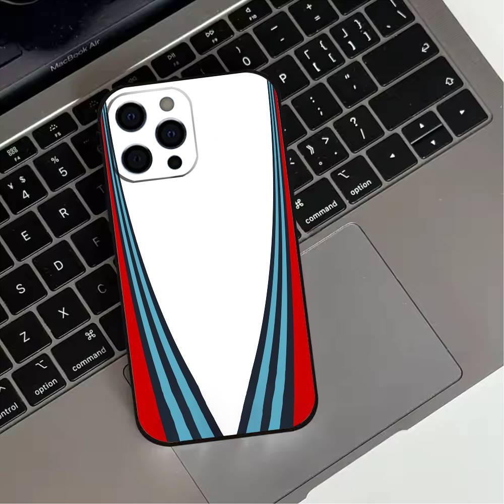 Custodia per Telefono Martini R-Racing S-Stripe Per iPhone 17,16,15,14,13,12,11 Plus,Pro Max,XS,Cover Nera in Silicone Morbido