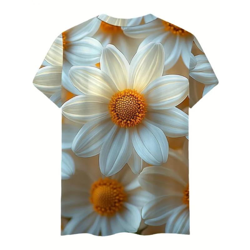 Women's Summer Round Neck Short Sleeved T-shirt Paired with 3D Floral Print Casual Top Breathable and Machine Washable Suitable for Outdoor Daily Wear