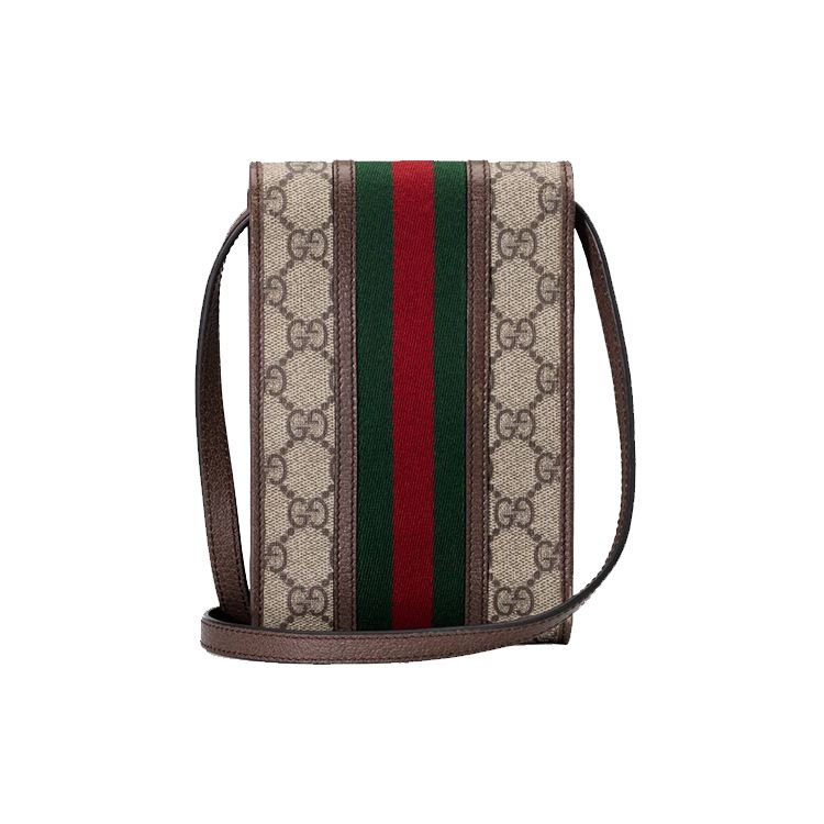 Gucci Ophidia Logo Stripe Web Canvas And Leather Phone Bag Unisex Shoulder Bag Ebony 625757-96IWT-8745