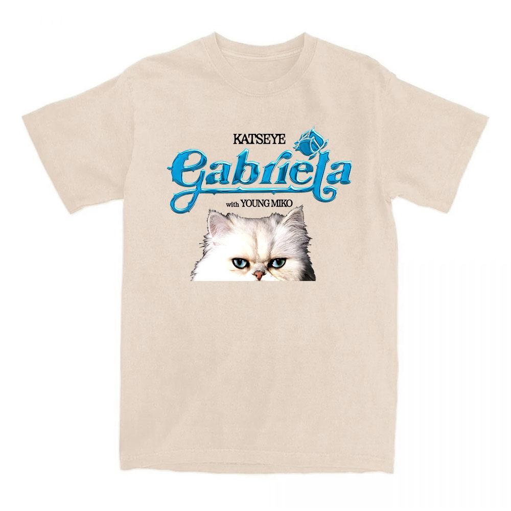 KATSEYE Gabriela Young Miko Remix T-shirt Cartoon Cat Graphic Print Tshirts Short Sleeve Fashion Women T Shirt Streetwear Unisex