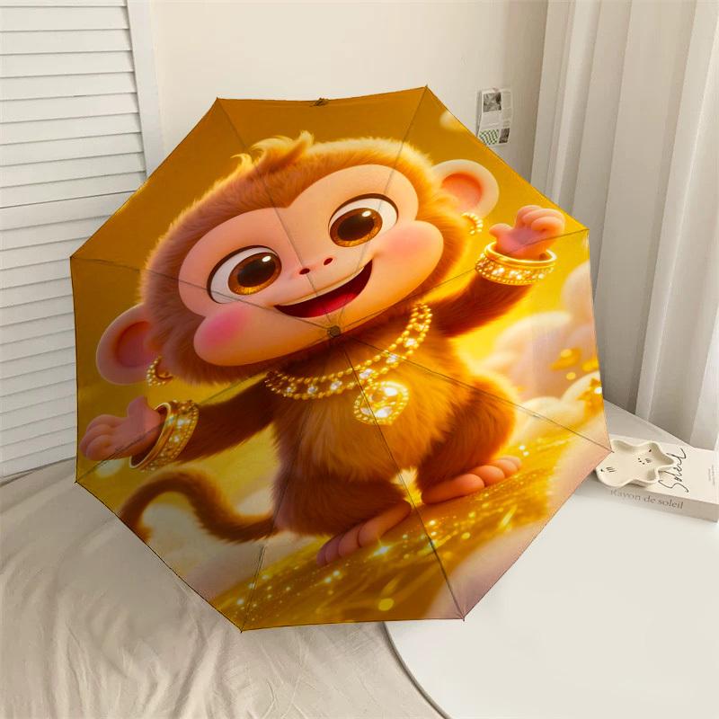 

1pc Monkey Clouds Automatic Open/Close Umbrella Compact Folding Umbrella with 8-Rib Shaft for Women/Men, Elegant Birthday1140S