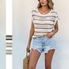 Women's Spring/Summer Color-Block Striped Top: Casual, Loose-Fitting Knit Sweater