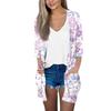 Women's Fashion Loose Casual Pocket Printed Cardigan Seven Sleeve Jacket Top
