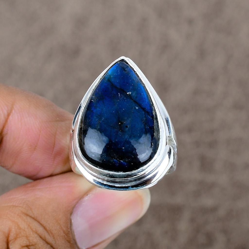 Labradorite Genstone Handmade 925 Sterling Silver Jewelry Ring Size 9 KKG-495